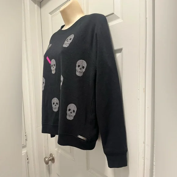 Betsey Johnson Embellished Rhinestone Skull Fleece Sweatshirt Black-Small - VGUC - Picture 6 of 14